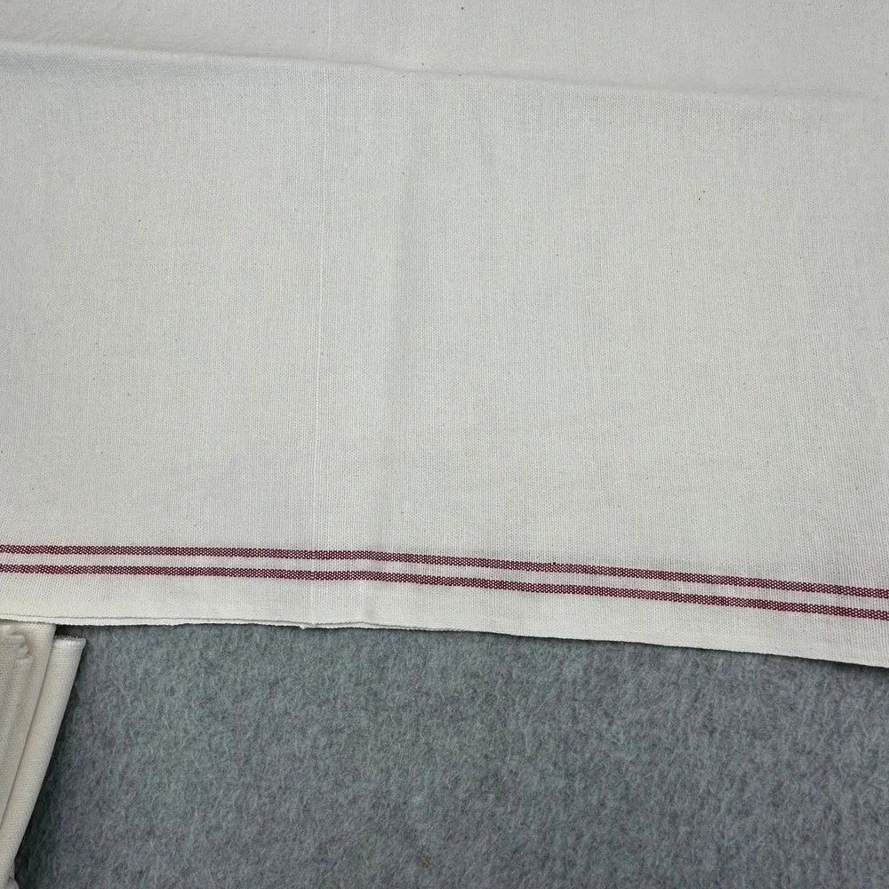 7PC Vtg Linen Farmhouse Tablecloths Bread Cloths Red Stripe 32x34 French Country